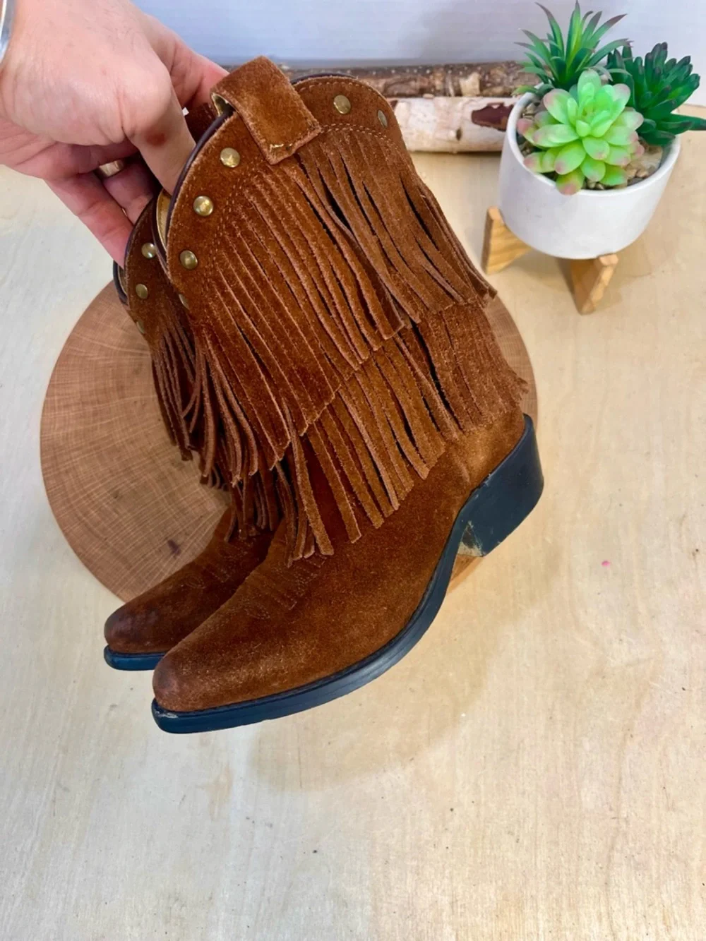 Shyanne Kids Brown Suede Fringe Western Cowboy Boots Size 12D